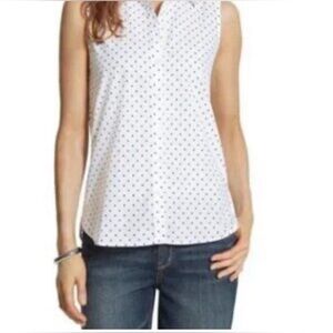 Chico's No Iron White and blue polka dot Sleeveless Button Down Shirt